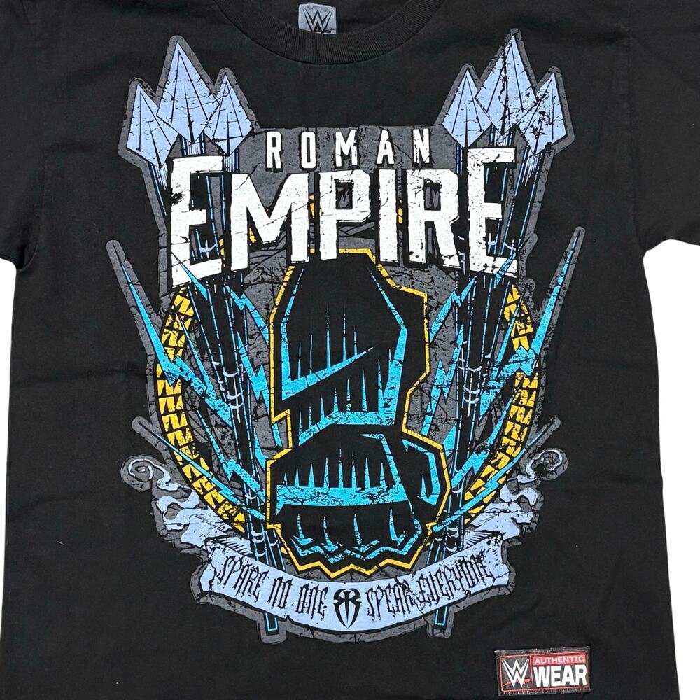 Roman Reigns WWE Authentic Spare No One Spear Everyone Youth Large Black T-Shirt - Picture 2 of 7